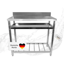 Höhenverstellbarer Edelstahltisch – Robuster Arbeitstisch für Outdoorküche - Edelstahlmöbel: Langlebiger und rostbeständiger Arbeitstisch mit zwei Ablageflächen, ideal für Gastronomie und Outdoor-Einsatz, sorgt für ein professionelles Arbeitsumfeld.