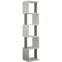 Dmora Bücherregal Dadjapon, Büroregal, Mobiler Buchhalter, Bücherbrett, 35x30h161 cm, Weiß und Taupe