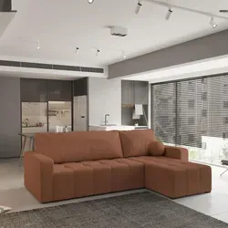 Masseno Ecksofa VOLIRA mit Schlaffunktion - Multifunktionales L-Form Sofa in Orange - Ecksofa VOLIRA mit Bettkasten und Schlaffunktion bietet eleganten Komfort und praktischen Stauraum. Ideal für Wohnzimmer und Gästeübernachtungen.