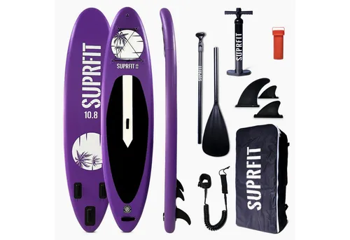 SF SUPRFIT SUP-Board Halia Purple - All-in-One Set für die ganze Familie - SUP-Board für Einsteiger & Fortgeschrittene, stabil und strapazierfähig aus PVC, inklusive Rucksack, Paddel und mehr – ideal für bis zu 3 Personen!