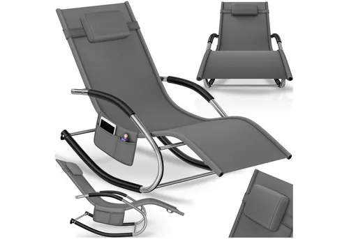 TecTake Gartenliege Taya - Ergonomisch mit Schwingfunktion, grau - Liegen & Relaxen im Freien: Die ergonomische Gartenliege Taya mit sanfter Schwingfunktion und abnehmbarem Kopfpolster bietet höchsten Komfort und Stabilität für unvergessliche Outdoor-Momente.