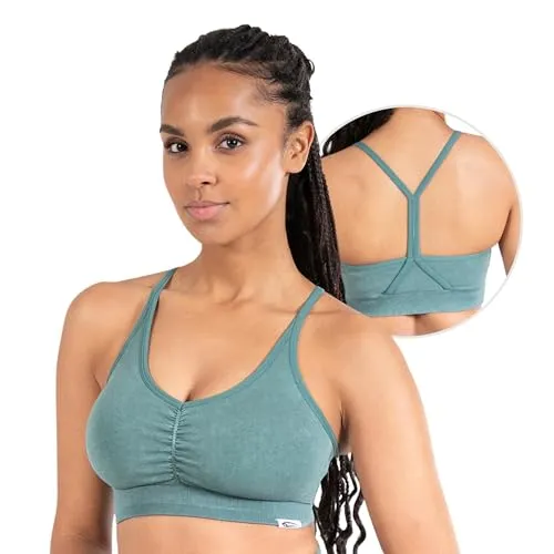 SMILODOX Sport BH Damen - Batik Acid Scrunch Sport Bra - Blickdicht rutschfest Crop Top - Schöner Rückenausschnitt - Atmungsaktive Tank Top für Yoga Fitness Gym, Größe:S, Color:Dunkelgrün