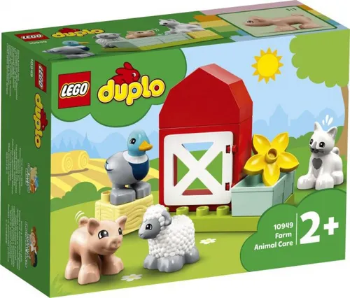 LEGO DUPLO 10949 Tierpflege auf dem Bauernhof - LEGO DUPLO Bausatz für Kinder ab 2 Jahren, fördert kreatives Spiel mit 10 Teilen und liebevoll gestalteten Tieren auf dem Bauernhof.