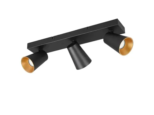 meineWunschleuchte Wandstrahler & Deckenstrahler Schwarz Gold 3flammig - Moderne 3flammige Lampe, schwenkbare Spots und dimmbare GU10 LEDs sorgen für individuelle Lichtakzente in jedem Raum.