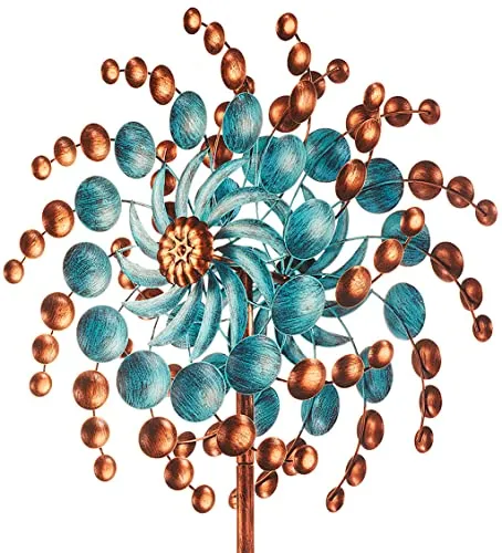 Kobolo Windrad Bubbles XXL, 61x213 cm, braun, XXL Metallwindrad, wetterfester & dekorativer Gartenstecker als Eyecatcher für Beet, Rasen, Vorgarten & Moderne Gartengestaltung