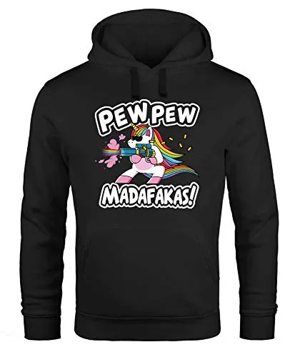 MoonWorks® Hoodie Herren Pew Pew Madafakas böses Einhorn Regenbogen Unicorn Kapuzen-Pullover schwarz XXL