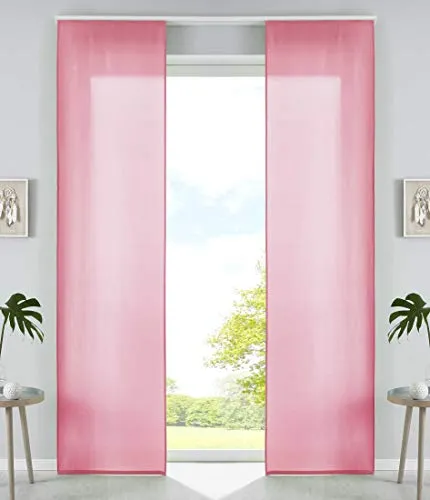 2er Set Schiebegardinen Flächenvorhänge Mikrofaser Vorhang Gardine Schiebe HxB 245x60 cm Pink Matt Paneelwagen Beschwerungsstangen, 85600N2