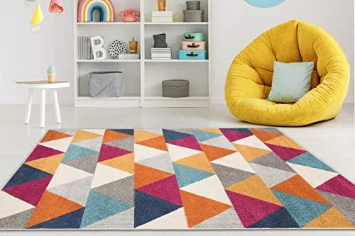 Carpeto Rugs Teppich Wohnzimmer Kurzflor Grau Modern Geometrisch Rauten Muster - Niedrigflor Teppich für Wohnzimmer Jugenzimmer Kinderzimmer/Öko-Tex Pastell Orange 120 x 170 cm