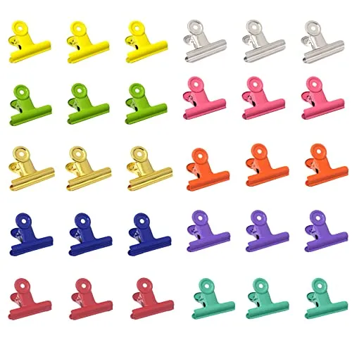WUDQIJI Kleine Bulldogge Büroklammern 22 mm 30 Stück Binder Clips kleine Bulldog Clips Metall Scharnier Clips Briefklemmer Multi-function clips für Bilder Fotos Lebensmittelbeutel(10 Farben)