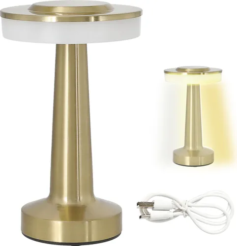 LED Tischleuchte 'Lille' gold 24 LEDs 12x21cm kalt-/warm-/reinweiss Eisen 20 Lumen USB Ladefunktion Touchfunktion stufenlos dimmbar Tischbeleuchtung
