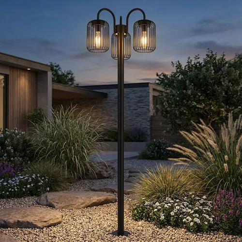 Stehlampe Laterne Außenlampe Retro Wegeleuchte - Edelstahl Terrassenlampe mit wetterfestem Design, 3x E27 Fassungen für individuelle Lichtgestaltung, ideal für Garten und Außenbereiche.