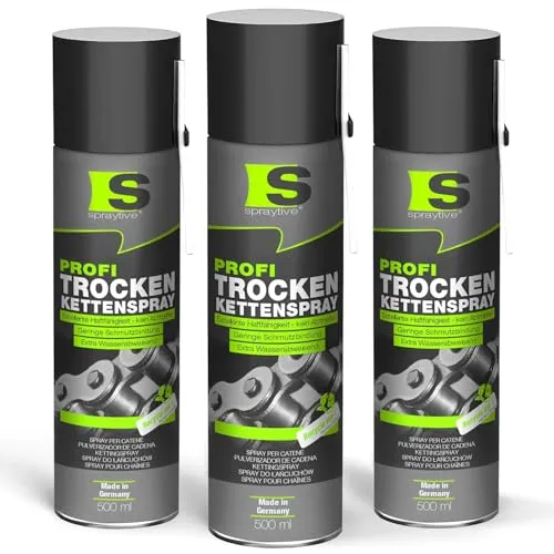 Spraytive 3 x 500ml Profi Trockenkettenspray – Kettenspray mit PTFE, Kettenfett für Fahrrad, Motorrad, Maschinen & Zahnräder – haftstark – kein Abschleudern – Allwetterschutz - Made in Germany