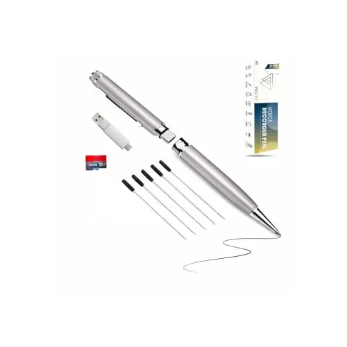 VOLTEK 2025 Audio-Sprachaufzeichnungsstift Pen 64 GB – USB 3.0 Typ-C – Sprachdiktiergerät für Meetings, Konferenzen, Journalisten, inklusive (Silber)