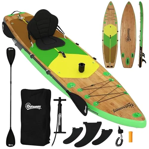 Outsunny Aufblasbares Stand Up Paddling Board Set 335cm mit Kajak Sitz - Vielseitiges SUP Board mit 335 cm Länge für optimale Stabilität und Komfort. Mit kompletter Ausrüstung für maximalen Spaß auf dem Wasser – ideal für Erwachsene und Familien!