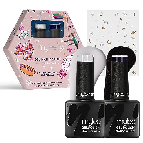 Mylee Gel-Nagellack Set 2x10ml [Midnight Circus] Maniküre, Pediküre UV/LED Lack für den Professionellen Gebrauch im Salon sowie zu Hause [Weihnachten 2023] - Lang Anhaltend und Einfach Aufzutragen