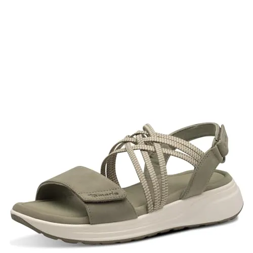 Tamaris Khaki Sandalen für Damen, Größe 39 - Wanderschuhe: Tamaris Sandalen mit rutschhemmender Laufsohle und praktischem Klettverschluss - ideal für lange Spaziergänge und Abenteuer im Freien.