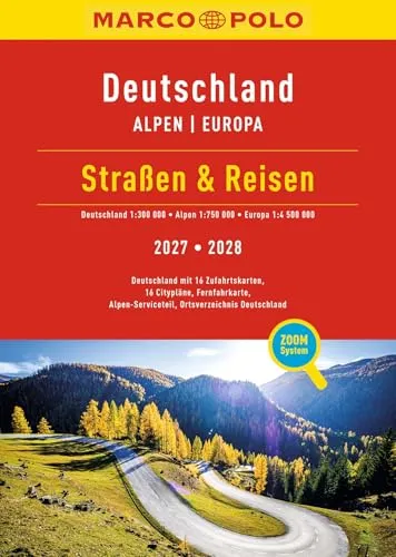 MARCO POLO Straßen & Reisen 2027/2028 Deutschland 1:300.000: Straßenatlas und Autoatlas mit Alpen 1:750.000, Europa 1:4,5 Mio. Spiralbindung (MARCO POLO Reiseatlas)
