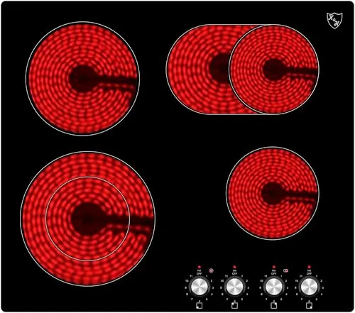 K H 4 Zonen Glaskeramikkochfeld 59cm - Leistungsstarkes Elektrokochfeld mit 7200 Watt, umweltfreundlich und für jedes Kochgeschirr geeignet