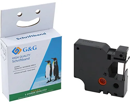 G&G Schriftband Kompatibel 45013 für Dymo D1 45013 S0720530 Etikettenband 12mm x 7m für Dymo LabelManager 160 210D 360D 280 420P 500TS PnP Dymo Labelpoint 250 150 100 200 Schwarz auf Weiß