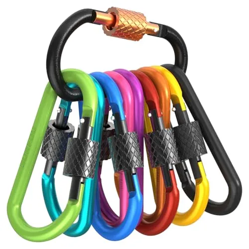 SURFOU 10 Stück Karabiner Schlüsselanhänger, Karabiner Klettern Carabiner, Mehrzweck-Schraubkarabiner Typ D Aluminium für Rucksäcke, Camping, Zelt, Reisen, Angeln, Hundeleinen, Schlüsselanhänger