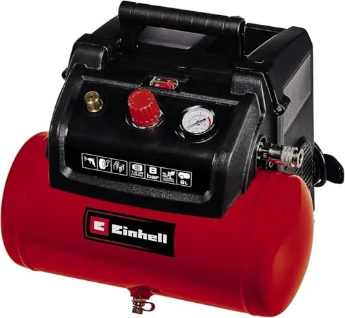 Einhell Kompressor TC-AC 190 6 8 - 1,2 kW, max. 8 bar, 6 Liter Tank, ölfreie Pumpe für wartungsfreies Arbeiten und einfache Mobilität