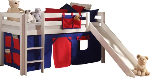 Spielbett >PINO< in Kiefer massiv weiß lackiert - 210x114x218 (BxHxT)