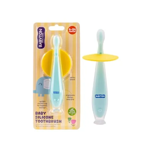 Babyton Baby Silikon Zahnbürste - 100% medizinisches Silikon, Sicherheitsschild, BPA-frei für Babys 6-24 Monate