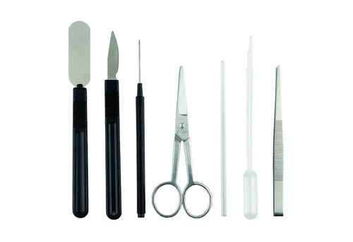 Edu-Toys SM001 7teiliges Sezierbesteck für Kinder Kindermikroskop (Spatel, Skalpell, Nadel, Schere, Rührstab, Pinzette, Pipette)