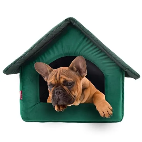 Elegant Hundehöhle, Hundehütte | Größe M: 33 x 40 x 33 cm | Farbe: Grün Velvet | Hundehaus für kleine und mittlere Hunde | Katzenhaus, Katzenhöhle