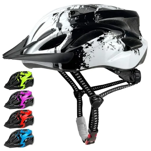 LeapBeast Fahrradhelm Kinder, Verstellbarer Kinderhelm für Jungen und Mädchen im Alter von 3-13 Jahren, Mehrere Belüftungen Helm, Multisport-Kinderhelm mit Visier, Schutzhelm (Weiß, M (55-58cm))