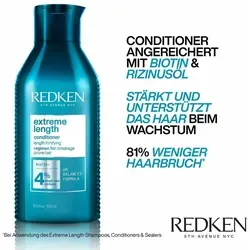 Redken Extreme Length Conditioner 300 ml - Pflege für starkes Haar - Haarspülung für alle Haartypen, angereichert mit Biotin und Rizinusöl, reduziert Haarbruch um bis zu 81% und fördert gesundes, kräftiges Haar.