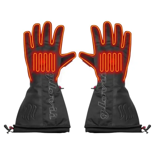 Glovii GS9 Beheizte Skihandschuhe & Praktisches Etui | Universelle elektrische Handwärmer mit wiederaufladbarer Li-Poly-Batterie und Tasche | Kohlefaser und echtes Rindsleder | Schwarz, M