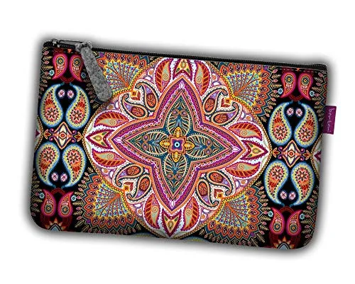 Bertoni Kosmetiktasche Damen Schminktasche aus Filz mit Reißverschluss Elegant Flach Kulturbeutel Federmappe Taschenorganizer (Polka)