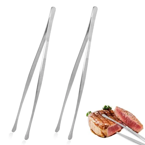 volumoon Kochpinzette, 2 Stück 30 cm Edelstahl Küchenpinzette für Servieren, Pinzette Lang Küchenpinzette für Camping, Grillpinzette Pinzette für Meeresfrüchte, Reparieren und Grillen (Silber)