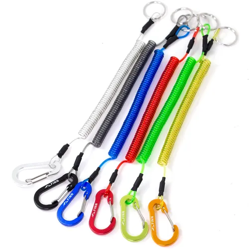 Karabiner mit Spiralkabel, Schlüsselband elastisch, Spiral Schlüsselanhänger