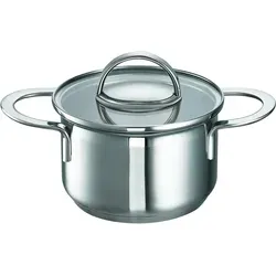 SCHULTE-UFER Fleischtopf Little Lilly, Edelstahl 18/10 - Fleischtopf mit 0,95 l Fassungsvermögen, bruchfestem Glasdeckel und energiesparendem Allherd-Boden, ideal für alle Herdarten, spülmaschinengeeignet und backofenfest.