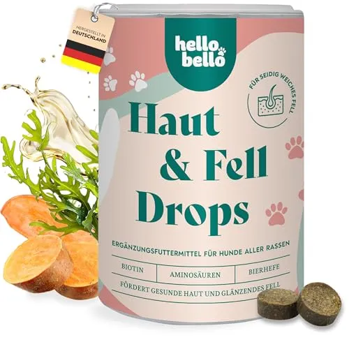HELLOBELLO Kaltgepresste Haut & Fell Drops für Hunde 350g mit B-Vitaminen & Omega 3 - Für Hunde, Hautprobleme Hund, Glänzendes Fell Hund