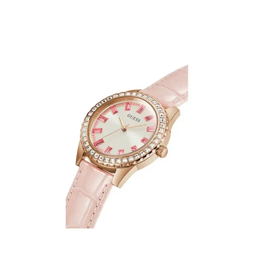 Guess GW0032L2 Damenuhr Rosa - Elegante Armbanduhr für Damen mit rosegoldfarbenem Edelstahlgehäuse und funkelnden Kristallsteinen. Ideal für jeden Anlass und spritzwassergeschützt.