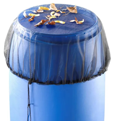 MAXIMEX Regen Tonnen Netz schwarz Behälter Ø80 cm Zugband Mücken Fliegen Blätter