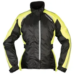 Modeka Viola Dry Lady Regenjacke schwarz/gelb 34 - Motorradjacke, 100% wasser- und winddicht mit reflektierendem 3M-Scotchlite Material für optimale Sichtbarkeit und Sicherheit bei jedem Wetter.