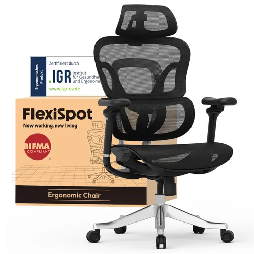 FLEXISPOT ErgoX Max Ergonomischer Bürostuhl bis 300 kg, mit 4D Kopfstütze & 5D Armlehnen, Einteiliger Rücken- & Lendenstütze, Gamingstuhl, Schwarz
