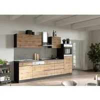 Held Möbel Küchenzeile Turin 300 cm Wotaneiche-Graphit mit E-Geräten