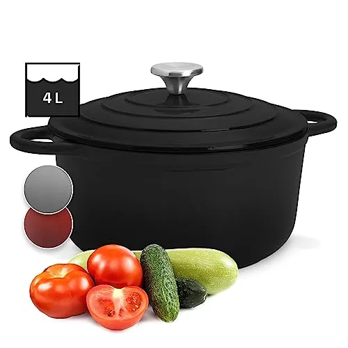 ToCis Big BBQ Emaillierter Gusseisen Topf 4L - Pfannen - Auslaufsicherer Bräter mit Deckel, ideal für gleichmäßiges Kochen auf Induktion, Gas und im Backofen.