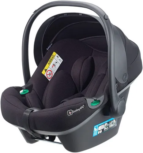 BabyGo Babyschale Travel XP Isize schwarz - Kindersitz für Babys, ab Geburt bis ca. 18 Monate, mit Seitenaufprallschutz und bequemer Polsterung für höchste Sicherheit und Komfort.