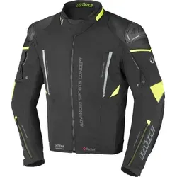 Büse Rocca Textiljacke - Schwarz/Neon-Gelb - Größe 52 - Motorradjacke, wasserdicht und atmungsaktiv mit herausnehmbarer HUMAX® Klimamembrane, ideal für sicheres Fahren bei jedem Wetter und optimalen Komfort.