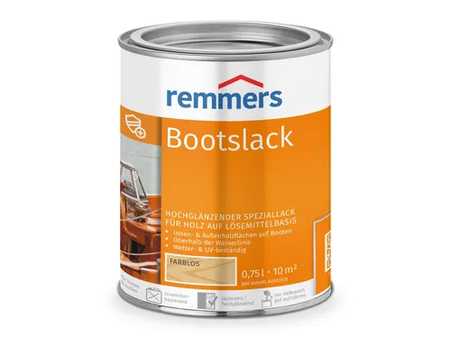 Remmers Bootslack farblos, 0,75 Liter - Lacke - Hochglänzender Speziallack für Boote, wetterfest, UV-beständig und ideal für Holzoberflächen, auch für Möbel und Zeltgarnituren geeignet.