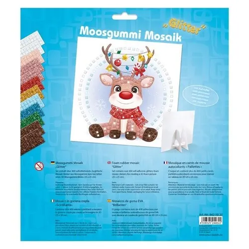 BASTELMAPPE MOOSGUMMI MOSAIK GLITTER BILD RENTIER BASTELN NEU