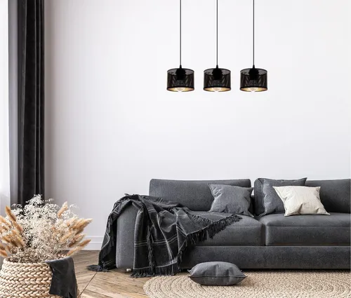 Hängelampe Schwarz Gold 65 cm - 3-flammige Pendelleuchte für Esszimmer und Küche - Industrielle Pendelleuchte in Schwarz und Gold, ideal für stimmungsvolle Beleuchtung in Wohn- und Essbereichen. Mit 3 E27-Fassungen für flexibles Lichtdesign.