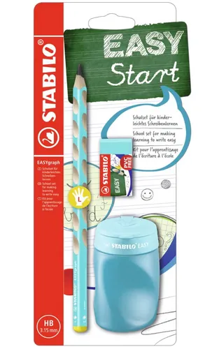 Schul-Set für Linkshänder - STABILO EASYgraph in blau - inklusive Spitzer