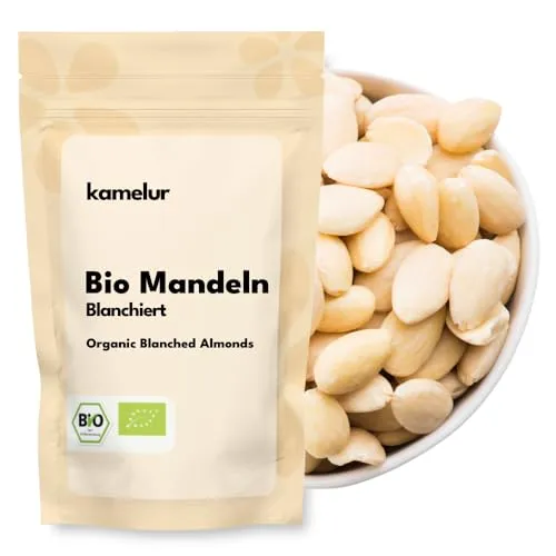 Kamelur 1kg BIO Mandeln blanchiert - ganze süße Mandelkerne ohne Haut, ungesalzen